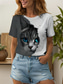 cheap Animals tee-Women&#039;s T Shirt Graphic Animal Cat Vintage Stylish Classic Short Sleeve Crew Neck Round Neck Regular Tops Daily Weekend Print White and gray Summer Spring