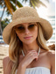 economico Cappelli da donna-Cappello da sole da donna in paglia a tesa larga con fiocco, cappello da spiaggia pieghevole per viaggi estivi e vacanze all'aperto