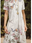 economico Abito Floreale-Per donna Abito Midi Abito a trapezio Vacanza Casual Quotidiano Data Vestibilità regolare Floreale Grafico Uccello Manica Corta Colletto a Camicia Grigio Estate Primavera