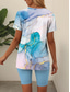 abordables Ensembles courts pour femmes-Ensembles de mode pour femmes en 2 pièces t-shirt et shorts manches courtes col en V impression graphique géométrique décontracté quotidien bleu vert été coupe régulière