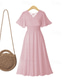 preiswerte Chiffonkleider-Damen Midikleid Cocktailkleid Kleid für Hochzeitsgäste Chiffonkleid Mode Modern Urlaub Teegesellschaft Wochenende Normale Passform Einfach Kurzarm V Ausschnitt Schwarz Weiß Rosa Aprikose Sommer