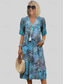 cheap Print Floral Dresses-Women&#039;s Midi Dress Summer Dress Print Dress Elegant Daily Going out Regular Fit Geometric Multicolor Short Sleeve V Neck Red Blue Purple Khaki Summer