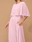 abordables Longueur du plancher-Robe A-Line Cape Robe Mère de la Mariée Robe Élégante Simple Minimaliste Col bateau Robe invitée de mariage Longueur de sol Chiffon Manches demi-longues avec couleur unie
