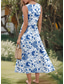 abordables Vestidos Boho-Mujer Vestido Midi Vestido de verano Vestido de una línea Vestido con hombros descubiertos Vacaciones Casual Boho Exterior Fiesta Noche Estándar Floral Graphic Sin Mangas Escote en U Azul Piscina