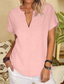 abordables Chemises-Femmes Chemisier Couleur Unie Élégant Occasionnel Manche Courte Col en V Hauts Réguliers Quotidien Fête Noir Blanche Rose Claire Bleu Vert Été