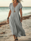 economico Vestito bianco-Vestito midi da donna abito da sole vestito estivo casual quotidiano da vacanza spiaggia vestibilità regolare in lino simile semplice a manica corta scollo a V bianco rosa blu verde estate