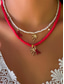 abordables Collar de mujer-Conjunto de collar bohemio de conchas y cuentas en capas para mujer: colgante turquesa estilo playa y dijes dorados para vacaciones de verano y festivales.