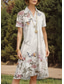 economico Abito Floreale-Per donna Abito Midi Abito a trapezio Vacanza Casual Quotidiano Data Vestibilità regolare Floreale Grafico Uccello Manica Corta Colletto a Camicia Grigio Estate Primavera