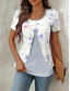 cheap Floral tee-Women&#039;s T Shirt Floral Graphic Elegant Stylish Short Sleeve Crew Neck Round Neck Regular Tops Daily Going out Patchwork Buttons Tiered Pink Blue Green Summer Spring