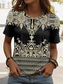 cheap Floral tee-Women&#039;s T Shirt Floral Graphic Paisley Casual Short Sleeve Crew Neck Regular Tops Daily Print Yellow Pink Blue Green Summer