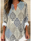cheap Women&#039;s Boho Tops-Women&#039;s Boho Blouse Floral Graphic Vintage Tropical Hawaiian Long Sleeve V Neck Regular Tops Daily Holiday Vacation Wear Print Black Blue Khaki Summer Spring
