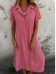 cheap Design Cotton &amp; Linen Dresses-Women&#039;s Cotton Linen Midi Dress Sundress Shift Dress Summer Dress Casual Daily Holiday Regular Fit Plain Short Sleeve Lapel Pink Blue Orange Green Summer Spring