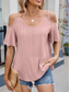 cheap Women&#039;s Plain Tops-Women&#039;s Shirt Blouse Solid Color Stylish Casual Short Sleeve Strap Regular Tops Daily Eyelet Sage Green Black White Pink Sky Blue Summer