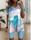 abordables Ensembles courts pour femmes-Ensembles de mode pour femmes en 2 pièces t-shirt et shorts manches courtes col en V impression graphique géométrique décontracté quotidien bleu vert été coupe régulière