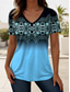 cheap Boho tee-Women&#039;s T Shirt Ombre Graphic Geometric Vintage Stylish Casual Short Sleeve V Neck Regular Tops Daily Print Blue Purple Green Summer Spring