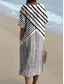 preiswerte Streifen- und geometrische Kleider-Damen Midikleid Sommerkleid A Linie Kleid Urlaub Lässig Strand Party Ausgehen Strand Lässiger Schnitt Grafik Geometrisch Kurzarm V Ausschnitt Weiß+Schwarz Dunkelbraun Asche Sommer Frühling