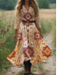 levne Boho šaty-Dámské Boho šaty Západní šaty Vintage maxi šaty Sundress Záhybové šaty Dovolená Neformální Boho Vycházkové plážové Grafické Paisley Kmenové 3/4 délka rukávu V krku Černé Růžové Modré Oranžové Léto