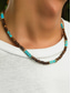 economico Gioielli da uomo-Collana da uomo con perline in legno naturale e dettagli turchesi, stile boho surfista, gioiello regolabile per spiaggia, festival e abiti casual