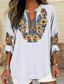 cheap Boho Tops-Women&#039;s Shirt Floral Graphic Bohemia Vintage Tropical Long Sleeve V Neck Regular Tops Daily Holiday Vacation Wear Print Black White Blue Sky Blue Khaki Summer Spring