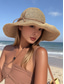 economico Cappelli da donna-Cappello da sole da donna in paglia a tesa larga con fiocco, cappello da spiaggia pieghevole per viaggi estivi e vacanze all'aperto