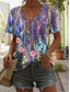 baratos Camiseta de Arte &amp; Design-Mulheres Camiseta Gráfico Geométrica Abstrato à moda Casual Sem Manga Manga Curta Decote V Tops regulares Diário Imprimir Azul Roxo Verde Verão Primavera