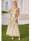 cheap Floor Length-Floral Lace A-Line Embroidered Dress Beach Wedding Formal Mother of the Bride Elegant Vintage V Neck Ankle Length Tulle Short Sleeve with Appliques Flower