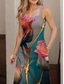 ieftine Rochii florale-Pentru femei Rochie Maxi Rochie A line Rochie de vară Rochie cu umeri Vacanță Casual Petrecere Dată Fit regulat Floral Grafic Fără manșon Pătrat Trifoi Vară Primăvară