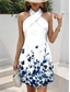 preiswerte Blumenkleider-Damen Minikleid Sommerkleid A Linie Kleid Halterkleid Urlaub Lässig Ausgehen Normale Passform Blumen Grafik Ärmellos V Ausschnitt Schwarz Weiß Blau Grün Sommer