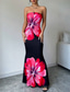 abordables Robes fleuries élégantes-Femmes Robe Longue Maxi Robe Robe de Bal Moulant Robe d'été Élégant Mode Soirée Fête Date Coupe régulière Fleur Sans manches Sans bretelles Bleu Rouge Été Printemps