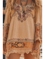 cheap Boho Dress-Women&#039;s Mini Dress Boho Dress Western Dress Classic Modern Outdoor Vacation Going out Regular Fit Flower Long Sleeve V Neck Khaki Summer