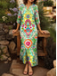 billiga Boho klänningar-Dam Maxiklänning T shirtklänning Skiftklänning Semester Strandstil Utomhus Utekväll Normal Blommig Grafisk Stam Halvlång ärm V-hals Grön Sommar Vår