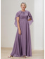 cheap Floor Length-Cape Dress A-Line Mother of the Bride Dress Elegant Simple Wedding Guest Dress Minimalist Crew Neck Floor Length Chiffon Beaded Lace Short Sleeve with Lace Beading