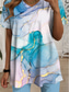 abordables Ensembles courts pour femmes-Ensembles de mode pour femmes en 2 pièces t-shirt et shorts manches courtes col en V impression graphique géométrique décontracté quotidien bleu vert été coupe régulière