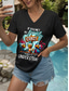 cheap Humor&amp;Quotes tee-Women&#039;s Blouse Graphic Bird Letter Vintage Stylish Classic Short Sleeve V Neck Regular Tops Daily Going out Beach Wear Print Black White Summer Spring