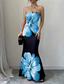 abordables Robes fleuries élégantes-Femmes Robe Longue Maxi Robe Robe de Bal Moulant Robe d'été Élégant Mode Soirée Fête Date Coupe régulière Fleur Sans manches Sans bretelles Bleu Rouge Été Printemps