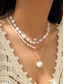 abordables Collar de mujer-Conjunto de collar bohemio de conchas y cuentas en capas para mujer: colgante turquesa estilo playa y dijes dorados para vacaciones de verano y festivales.