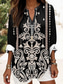 cheap Women&#039;s Boho Tops-Women&#039;s Boho Blouse Floral Graphic Vintage Tropical Hawaiian Long Sleeve V Neck Regular Tops Daily Holiday Vacation Wear Print Black Blue Khaki Summer Spring