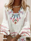 preiswerte Boho Kleider-Damen Minikleid Sommerkleid A Linie Kleid Rüschenkleid Urlaub Lässig Boho Täglich Ausgehen Normale Passform Blumen Grafik Tropisch Dreiviertelarm V Ausschnitt Weiß Sommer Frühling