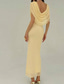 abordables Robes de cocktail-Robe midi capre sirène / trompette robes de cocktail robe élégante robe semi-formelle mariage longueur thé manches courtes col en V mousseline 2025