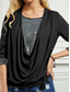 cheap Women&#039;s Plain Tops-Women&#039;s Blouse Solid Color Stylish Casual Long Sleeve Cowl Neck Regular Tops Daily Sequins Patchwork Black Pink Wine Khaki Summer