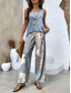 abordables Ensembles deux pièces-Ensembles de pantalons pour femmes mode de vacances quotidienne sans manches col en U graphique floral géométrique extérieur décontracté quotidien blanc bleu bleu ciel été coupe ample