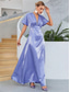 cheap Wedding Guest Dresses-Wedding Dresses A-Line V Neck Short Sleeve Floor Length Satin Bridal Gowns With Beading Solid Color 2025
