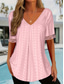cheap Plain tee-Women&#039;s Tunic Solid Color Plain Elegant Vintage Fashion Short Sleeve V Neck Regular Tops Daily Weekend Lace Pink Blue Summer Spring