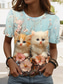 cheap Animals tee-Women&#039;s T Shirt Graphic Animal Stylish Classic Casual Short Sleeve Crew Neck Regular Tops Daily Weekend Print Blue Summer Spring