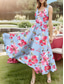 abordables Robes fleuries-Femmes Robe Midi Robe d&#039;Été Robe trapèze Robe à épaules dénudées Vacances Fête Anniversaire Extérieur Soirée Sortir Coupe Standard Fleuri Graphique Sans manches Col en U Bleu Clair Rouge Bleu Ciel