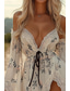 cheap Boho Dress-Women&#039;s Mini Dress Boho Dress Western Dress Fashion Vacation Daily Going out Regular Fit Flower Long Sleeve V Neck White Summer