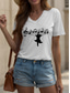 cheap Humor&amp;Quotes tee-Women's Blouse Print Graphic Cat Letter Vintage Stylish Classic Short Sleeve V Neck Regular Tops Daily Going out Beach Wear Black White Summer Spring