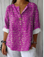 abordables Hauts d&#039;Art et de Design pour Femmes-Femmes Chemise Fleuri Graphique ancien Tropical Hawaïen manche longue Col en V Hauts Réguliers Quotidien Fête Tenue de plage Imprimé Rouge Bleu Violet Vert Été Printemps