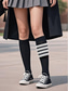 ieftine Șosete de damă-șosete de damă cu dungi asimetrice până la genunchi - șosete sport din bumbac peste gambe pentru uniformă școlară pentru studenți, absolvire, majorete și ținute de zi cu zi