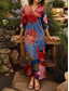 preiswerte Blumenkleider-Damen Maxikleid T-Shirt-Kleid Shiftkleid Urlaub Strand Outdoor Ausgehen Standard Passform Blumen Grafik Halbarm V Ausschnitt Rote Sommer Frühling